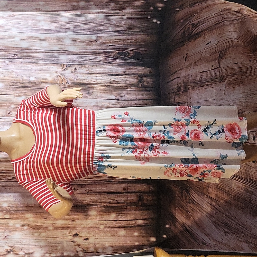 Egs California Women's Short-Sleeve Striped Floral Dress Size 3XL